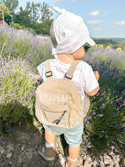 Hand Knitted personalised kids mini backpack (0-18m)